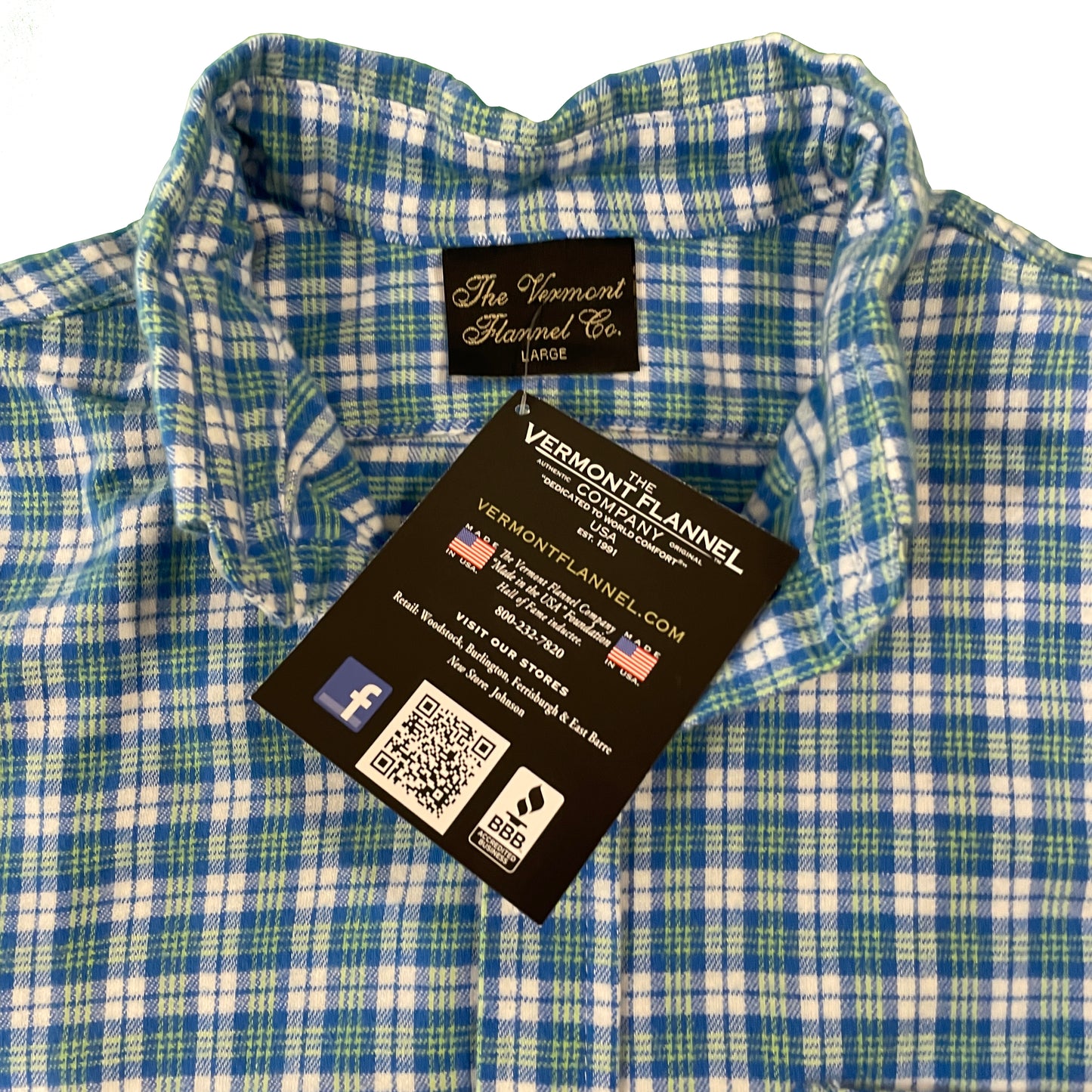 VINYL7 RECORDS VERMONT FLANNEL Fitted Short Sleeve Shirt / Blue