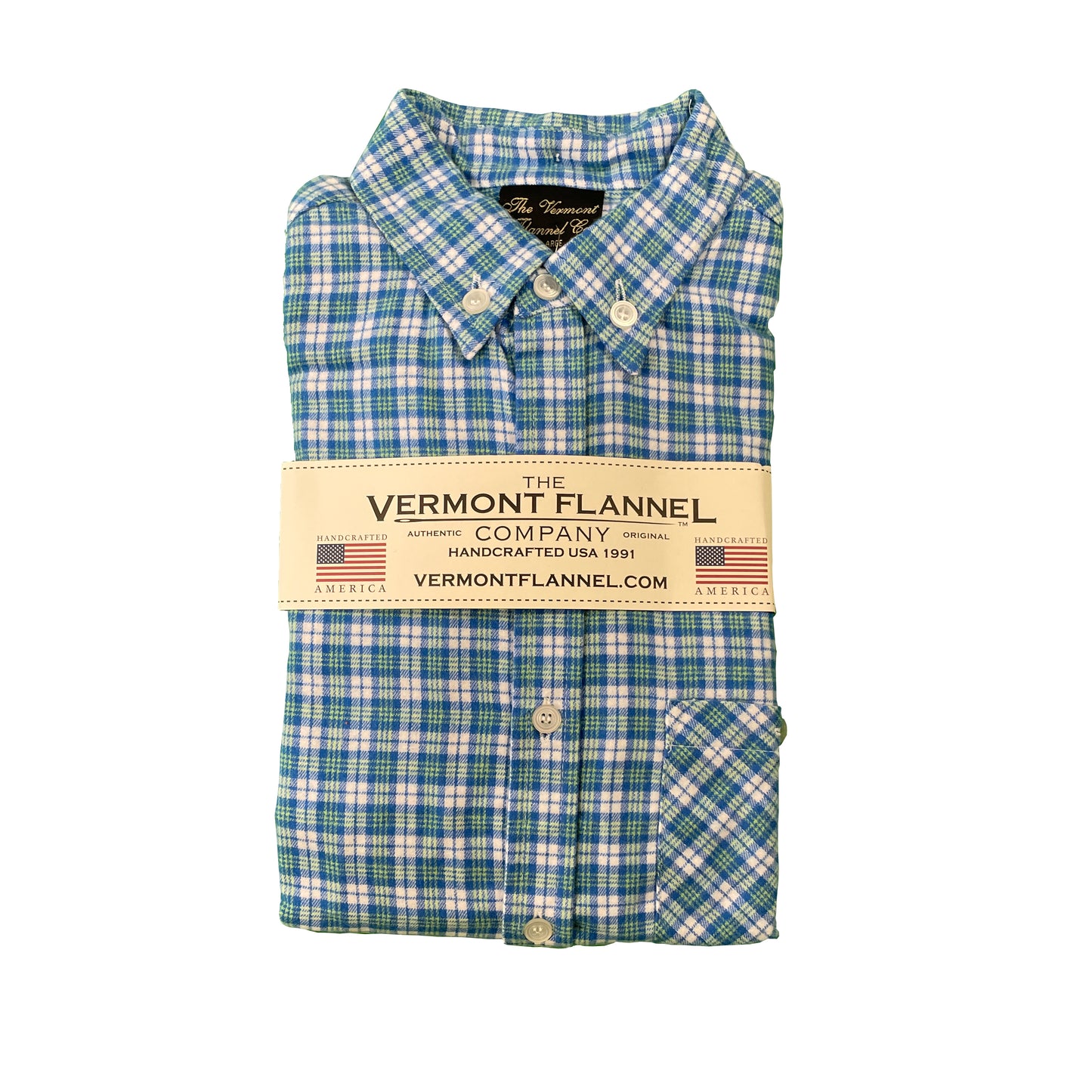 VINYL7 RECORDS VERMONT FLANNEL Fitted Short Sleeve Shirt / Blue